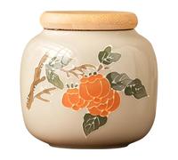 Ceramic Tea Storage Canister With Wooden Lid, Hand-Painted Relief, 8.1 Fl Oz Kitchen Tea Organizer, Gift Set