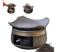 Ceramic Tea Stove Warmer Set, Cedar and Zen Aromatherapy Burner, Handmade Ceramic Candle Wax Melts Warmer with Tealight Holder, Desktop Teapot Heater for Home Office Hotel Meditation