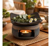 Ceramic Tea Stove Warmer Set, Cedar and Zen Herb Burner with Tealight | Ceramic Aromatherapy Stove Burner, Essential Oil Aromatherapy Stove for Home Office Deep Relaxation Yoga and Meditation