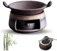 Ceramic Tea Stove Warmer Set, Handmade Ceramic Candle Wax Melts Warmer with Tealight Holder, Cedar and Zen Aromatherapy Burner for Meditation (A)