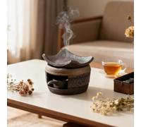 Ceramic Tea Stove Warmer Set, Handmade Zen Incense Burner Kit, Cedar and Zen Aromatherapy Burner, Versatile TeaHeater Stove Ceramic Teapot Warmer TeaLight Candle Holder for Tea Lovers