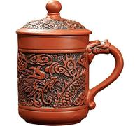 Ceramic Teacup, Chinese Hand Painted Purple Clay Tea Mug with Lid and Infuser, (13oz) Yixing Zisha Water Mug Drinkware for Office Home (red Dargon)