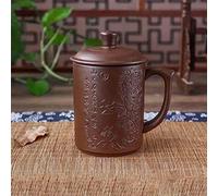 Ceramic Teacup, Chinese Hand Painted Purple Clay Tea Mug with Lid and Infuser, (13oz) Yixing Zisha Water Mug Drinkware for Office Home (Brown Mountain View)