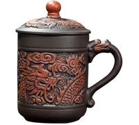 Ceramic Teacup, Chinese Hand Painted Purple Clay Tea Mug with Lid and Infuser, (13oz) Yixing Zisha Water Mug Drinkware for Office Home (Balck Dargon)