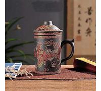 Ceramic Teacup, Chinese Hand Painted Purple Clay Tea Mug with Lid and Infuser, (13oz) Yixing Zisha Water Mug Drinkware for Office Home (Black Phoenix)