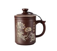 Ceramic Teacup, Chinese Hand Painted Purple Clay Tea Mug with Lid and Infuser, (13oz) Zisha Water Mug Drinkware for Office Home (Purple Fish)
