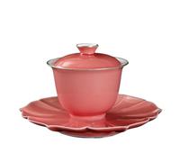 Ceramic Teapot Chinese, 150ml Pink Glazed Gaiwan Antique Gilded Silver for Tea(Pink)