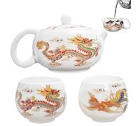 Ceramic Teapot Set, Dragon Phoenix Color Changing Teapot with 2 Cups & Infuser, 230ml Traditional Kung Fu Tea