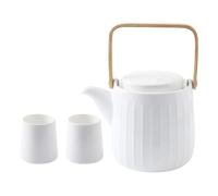 Ceramic Teapot Set with Wooden Handle and Tea Cups for Home | Smooth Ceramic Surface, Heat-insulating Grip, Large Spout, for Herbal Tea, Hot Water, Hotel Service