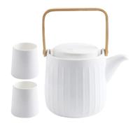 Ceramic Teapot Set with Wooden Handle for Tea House Countertop | Heat Insulating Handle, Large Spout, Smooth Surface, for Herbal Tea, Hot Water, Coffee and Drinks