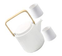 Ceramic Teapot Set with Wooden Handle, Large Spout for Tea Serving | Smooth Ceramic Finish, Anti Scalding Grip, Home Desktop Serving, Loose Leaf or Herbal Tea