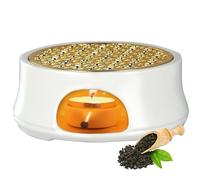 Ceramic Teapot Warmer, Coffee Warmer, Warmer for Teapot with Tray and Candle Holders, Carved Retro Tea Light Holder Suitable for Heating Tea and Coffee (without Candle) (White)