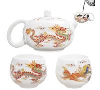 Ceramic Teapot with 2 Cups Dragon and Phoenix Color Changing Chinese Teapot with Handle and Infuser 230ml Wide Mouth Traditional Kung Fu Tea Pot Tea Gift