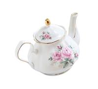 Ceramic Teapot with Floral Relief Design and Golden Accent Elegant Ergonomic Handle Tea Pots for Tea Lover Large Capacity Container