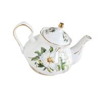 Ceramic Teapot with Floral Relief Design and Golden Accent Elegant Ergonomic Handle Tea Pots for Tea Lover Large Capacity Container