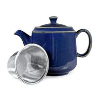 Ceramic Teapot with Infuser 1 Litre | 4 Cup Loose Leaf Tea Pot | Navy Blue Reactive Glaze | Stainless Steel Strainer | Scandi Home