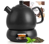 Ceramic Teapot with Warmer and Strainer - 1.4 L - Large Teapot with Strainer Insert and Candle Warmer - Teapot Set with Filter for Loose Tea - Tea Accessories - Robust and Dishwasher Safe (Anthracite)