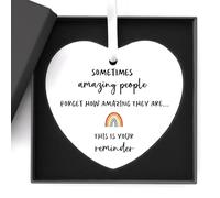 Ceramic Thank You Gift, Heart-Shaped Rainbow Design Pendant with Inspirational Message, Appreciation Gift for Teacher Nurse Colleague Friend Family, Christmas Gratitude Keepsake