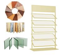 Ceramic Tiles Floor Porcelain Display Shelf, 5 Tier Wooden Plate/Glass Sample Rack Floor-Standing Metal Floor Tile Display Rack, Holds Tiles Up To 5Cm/2In Thick,Gold-107x35x150cm (42.1x13.8x