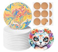 Ceramic Tiles for Crafts, GOH DODD 12 Pack Unglazed Blank Coasters White Tiles with 12 Cork Backings for Alcohol Ink, Painting, Acrylic Pouring, Art Projects, Housewarming Gifts Wedding, Round, 4 Inch