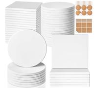Ceramic Tiles for Crafts, GOH DODD 48 Pack Unglazed Blank Coasters Paint Your Own Coasters White Tiles with 48 Cork Backings for Alcohol Ink, Painting, Acrylic Pouring, DIY, Art Projects, 4 Inch