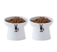 Ceramic Tilted Raised Cat Bowls, Elevated Cat Food and Water Bowl Set