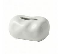 Ceramic Tissue Box Holder With Smooth Glossy Finish Weighted Sturdy Construction For Easy Tissue Dispensing On Vanity Shelf Living Room Workspace, White