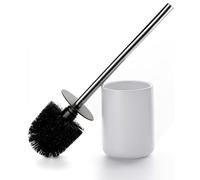 Ceramic Toilet Brush & Holder Set - Freestanding Deep-Cleaning Toilet Bowl Cleaner Brush, Stainless Steel Handle, Small & Sturdy for Storage, Easy to Clean, Non-Scratching