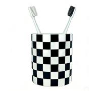 Ceramic Toothbrush Holder for Bathrooms, Tooth Brush Holder for Bathroom Countertop, Bathroom Tumbler, Toothbrush and Toothpaste Holders for Bathroom Counter, Checkered Bathroom Decor-Black and White