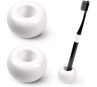 Ceramic Toothbrush Holders Stand, Mini Handmade Couple Toothbrush Storage for Bathroom Vanity Countertops,Automatic Drain.Smooth,Rounded Suitable for Ordinary/Electric Toothbrush,Pack of 2(White)