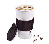 Ceramic Travel Mug Double Wall Insulated Takeaway 12oz Coffee Mug for Hot and Cold Beverages, Reusable White Coffee Mug, Splashproof Lid and Protective
