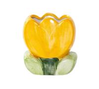 Ceramic Tulip Makeup Brush Holder, Flower Shaped Cosmetic Storage Cup for Vanity Desk, Pen and Pencil Organizer, 4.72 X 2.32 X 4 In