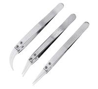 Ceramic Tweezers Set, Bestgle 3pcs Precision Stainless Steel Antistatic Tweezers Kit for Electronics, E-Cigarette, Jewelry-Making and Laboratory Work - Sliver