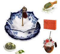 Ceramic Umbrella Tea Strainer - Traditional Chinese Blue and White Porcelain Loose Leaf Tea Infuser with Rotating Design, Fine Mesh Filter for Kung Fu Tea and Coffee Brewing (B)