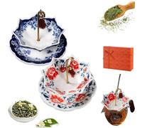 Ceramic Umbrella Tea Strainer - Traditional Chinese Blue and White Porcelain Loose Leaf Tea Infuser with Rotating Design, Fine Mesh Filter for Kung Fu Tea and Coffee Brewing (2PC)