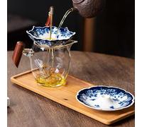 Ceramic Umbrella Tea Strainer with Base,Elegant Umbrella Tea Infuser & Tea Filter,Prevent Table Drips & Elevate Your Brew,Perfect Chinese Tea Set Gift for Tea Lovers Office Use (Blue and White)
