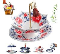 Ceramic Umbrella Tea Strainer with Tray, Blue White Porcelain Loose Leaf Tea Filter, Decorative Umbrella Shape for Mug & Teapot - Tea Accessory, Tea Infuser(C)