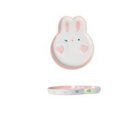 Ceramic Underglaze Tableware Plates and Bowls with Cartoon Patterns Rice Salad Cute Dinner Household Snack Breakfast Dessert Bird's Nest Fruit Ice Cream Soups Pasta Spoons(9-Inch Plate,Pink Rabbit)