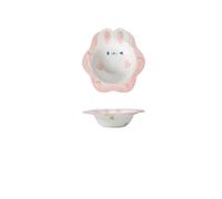 Ceramic Underglaze Tableware Plates and Bowls with Cartoon Patterns Rice Salad Cute Dinner Household Snack Breakfast Dessert Bird's Nest Fruit Ice Cream Soups Pasta Spoons(8-Inch Bowl,Pink Rabbit)