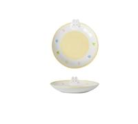Ceramic Underglaze Tableware Plates and Bowls with Cartoon Patterns Rice Salad Cute Dinner Household Snack Breakfast Dessert Bird's Nest Fruit Ice Cream Soups Pasta Spoons(8-Inch Plate,Yellow Rabbit)