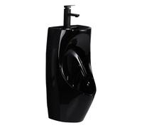 Ceramic Urinals for Men Bathroom with Wash Basin and Sensor Faucet, Wall-Mounted Installation, Wall Drain, for Bars Hotels Public Toilet(Black)