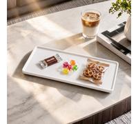 Ceramic Vanity Tray,20.5x9.5x1.2cm Cosmetics Tray,Rectangular Decorative Trinket Dish for coffee, perfume, Soap，Candles and jewellery,Small Bathroom Organizer Plate for Home Decor Plant(White)