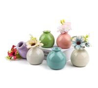 Ceramic Vase and Artificial Flowers Set of 6, Colorful Bud Vase Set for Table Decoration for Wedding Party Home Table Decoration (2.5cm Bottle Mouth)