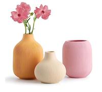 Ceramic Vase for Decor,Small Boho Vases Set for Home Decor,Modern Minimalist Farmhouse Decor,Decorative Bud Vases for Shelf Decor,Table, Bookshelf, Mantel and Entryway(Pink+Light Yellow+Orange)