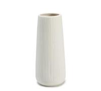 Ceramic Vase for Flowers, 8 Inch White Ribbed Ceramic Vase For Home Decor, Nordic Minimalist Vase for Pampas Grass, Flower Vases for Kitchen, Living Room, Bedroom, Office, Shelf Table Centerpiece