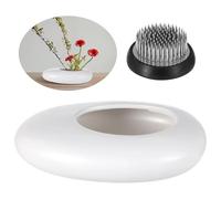 Ceramic Vase Japanese Floral Art Kit, Pebble Shaped Flower Bowl with Kenzan Flower Holder, Decorative Floral Arrangement Supplies for Centerpieces, Minimalist Flower Pot for Home Decor