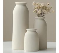 Ceramic Vase Set-3, Small Flower Vases for Decor, Modern Boho Farmhouse Style, Decorative Vases for Pampas Grass & Dried Flowers, Distressed Finish (Beige)