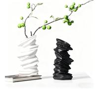 Ceramic Vase Set of 2, Nordic Modern Boho ins Style Decorative Ceramic Aesthetic Flower, Handmade Nature-Inspired Flower Vase for Home, Office, Wedding (White, Black)