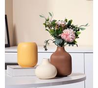 Ceramic Vase Set of 3, Modern Vase, Ceramic Vases for Home Decor, Decorative vase for Pampas Grass&Dried Flowers,Table, Bookshelf, Mantel and Entryway Decor. (Coffee,Yellow,Complexion)
