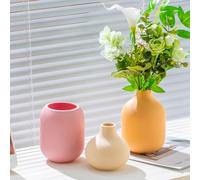 Ceramic Vase Set of 3, Modern Vase, Ceramic Vases for Home Decor, Decorative vase for Pampas Grass&Dried Flowers,Table, Bookshelf, Mantel and Entryway Decor. (Pink,orange,light yellow)
